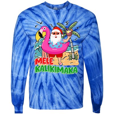 Mele Kalikimaka Hawaiian Christmas in Hawaii Beach Santa  Tie-Dye Long Sleeve Shirt