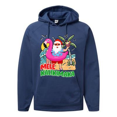 Mele Kalikimaka Hawaiian Christmas in Hawaii Beach Santa  Performance Fleece Hoodie