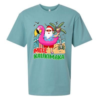 Mele Kalikimaka Hawaiian Christmas in Hawaii Beach Santa  Sueded Cloud Jersey T-Shirt