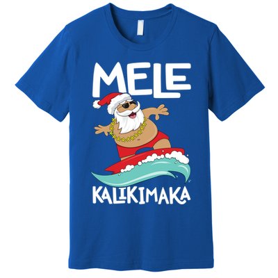 Mele Kalikimaka Hawaiian Christmas Hawaii Surfing Santa Gift Premium T-Shirt