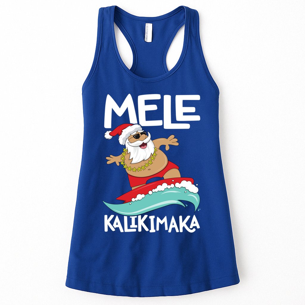 Mele Kalikimaka Hawaiian Christmas Hawaii Surfing Santa Gift Womens Tank Top