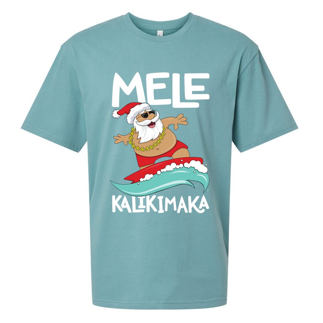 Mele Kalikimaka Hawaiian Christmas Hawaii Surfing Santa Gift Sueded Cloud Jersey T-Shirt