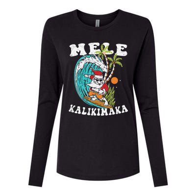 Mele Kalikimaka Hawaii Christmas Surfing Santa Womens Cotton Relaxed Long Sleeve T-Shirt