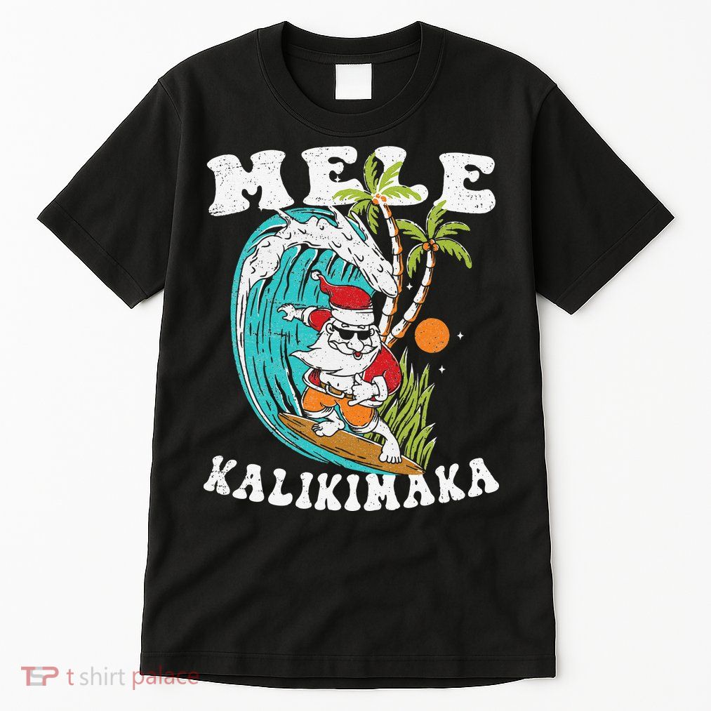 Mele Kalikimaka Hawaii Christmas Surfing Santa Tall T-Shirt