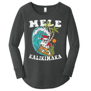 Mele Kalikimaka Hawaii Christmas Surfing Santa Women's Perfect Tri Tunic Long Sleeve Shirt