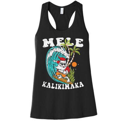 Mele Kalikimaka Hawaii Christmas Surfing Santa Women's Racerback Tank