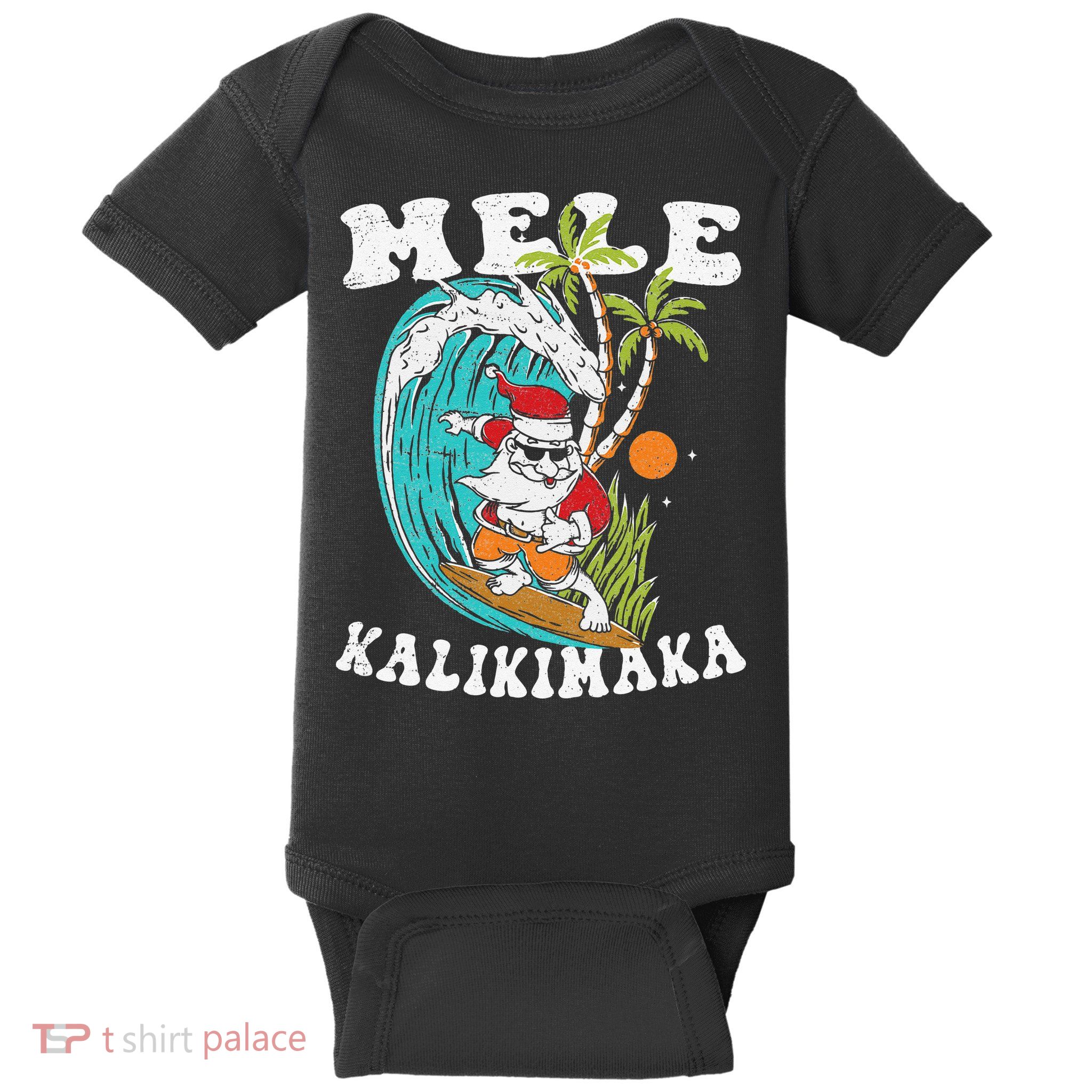 Mele Kalikimaka Hawaii Christmas Surfing Santa Baby Bodysuit