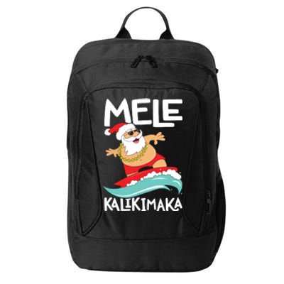 Mele Kalikimaka Hawaiian Christmas Hawaii Surfing Santa Short Sleeve Black City Backpack