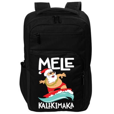 Mele Kalikimaka Hawaiian Christmas Hawaii Surfing Santa Short Sleeve Black Impact Tech Backpack