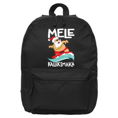 Mele Kalikimaka Hawaiian Christmas Hawaii Surfing Santa Short Sleeve Black 16 in Basic Backpack