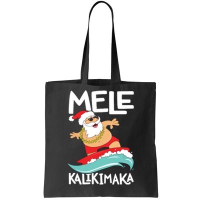 Mele Kalikimaka Hawaiian Christmas Hawaii Surfing Santa Short Sleeve Black Tote Bag