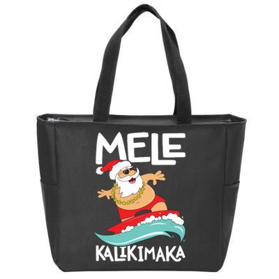 Mele Kalikimaka Hawaiian Christmas Hawaii Surfing Santa Short Sleeve Black Zip Tote Bag