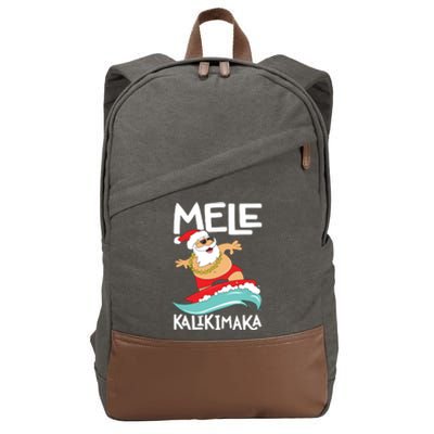 Mele Kalikimaka Hawaiian Christmas Hawaii Surfing Santa Short Sleeve Black Cotton Canvas Backpack