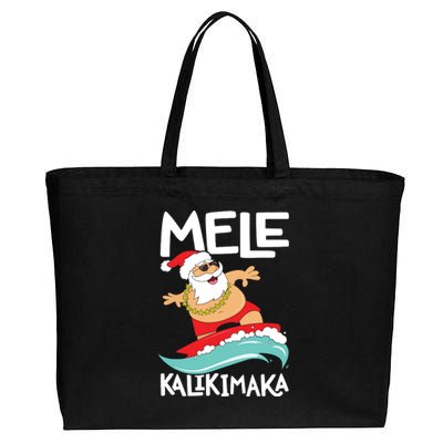 Mele Kalikimaka Hawaiian Christmas Hawaii Surfing Santa Short Sleeve Black Cotton Canvas Jumbo Tote