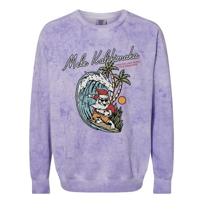 Mele Kalikimaka Hawaii Surfing Santa Christmas Hawaiian Colorblast Crewneck Sweatshirt