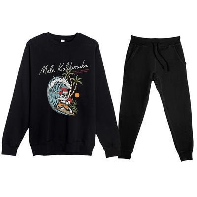 Mele Kalikimaka Hawaii Surfing Santa Christmas Hawaiian Premium Crewneck Sweatsuit Set