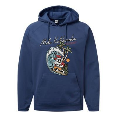 Mele Kalikimaka Hawaii Surfing Santa Christmas Hawaiian Performance Fleece Hoodie