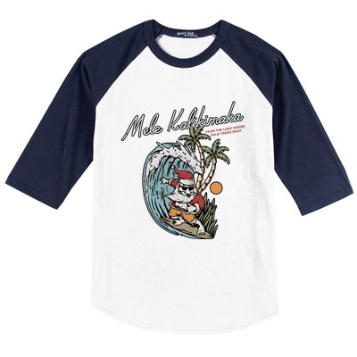 Mele Kalikimaka Hawaii Surfing Santa Christmas Hawaiian Baseball Sleeve Shirt