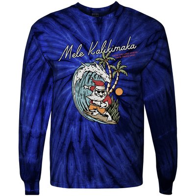 Mele Kalikimaka Hawaii Surfing Santa Christmas Hawaiian Tie-Dye Long Sleeve Shirt