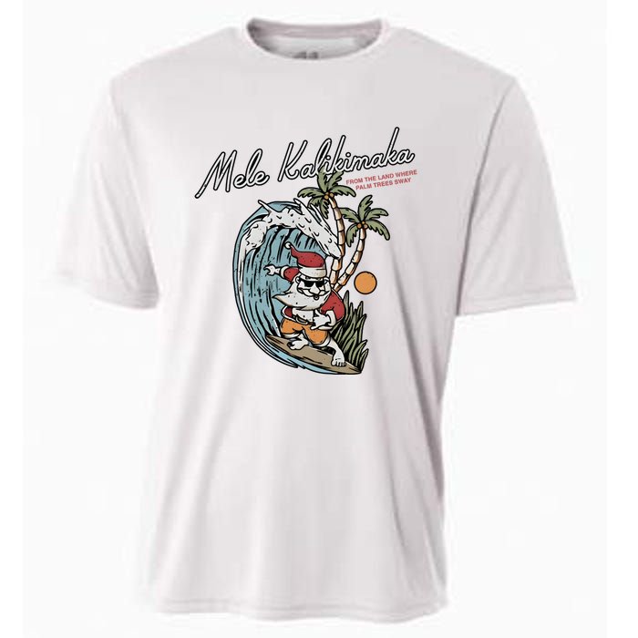 Mele Kalikimaka Hawaii Surfing Santa Christmas Hawaiian Cooling Performance Crew T-Shirt