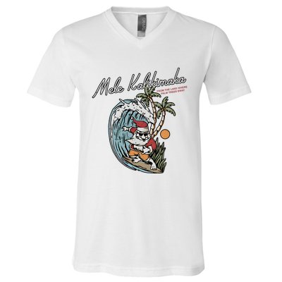 Mele Kalikimaka Hawaii Surfing Santa Christmas Hawaiian V-Neck T-Shirt