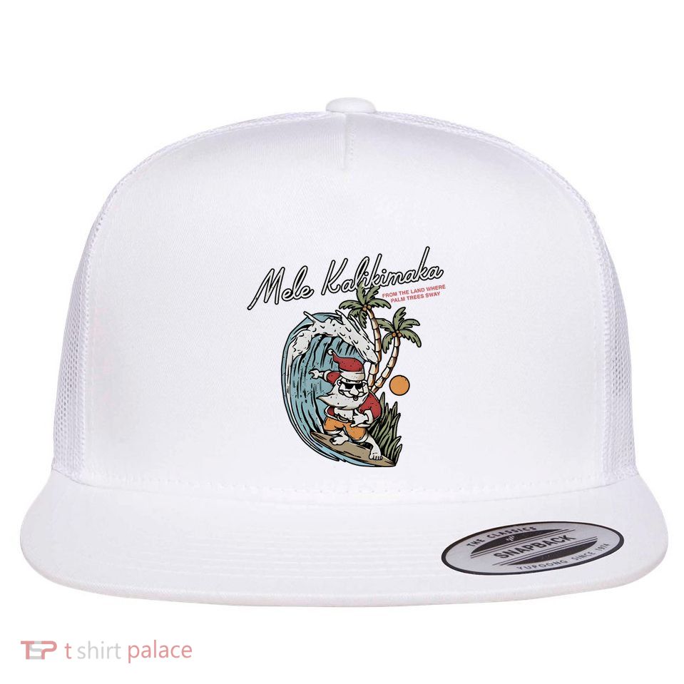 Mele Kalikimaka Hawaii Surfing Santa Christmas Hawaiian Flatbill Hat