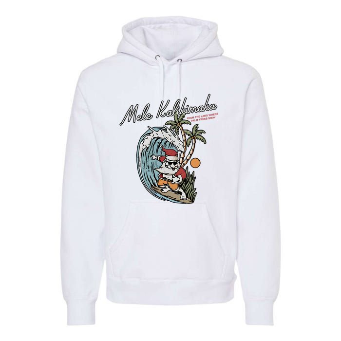 Mele Kalikimaka Hawaii Surfing Santa Christmas Hawaiian Premium Hoodie