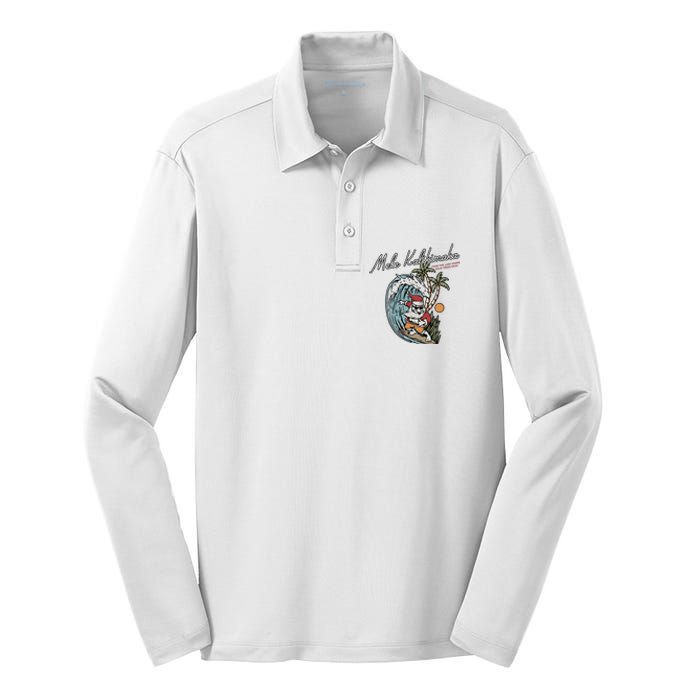 Mele Kalikimaka Hawaii Surfing Santa Christmas Hawaiian Silk Touch Performance Long Sleeve Polo