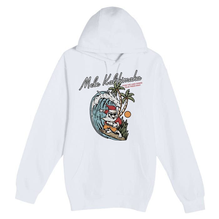 Mele Kalikimaka Hawaii Surfing Santa Christmas Hawaiian Premium Pullover Hoodie