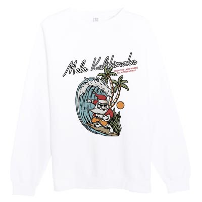 Mele Kalikimaka Hawaii Surfing Santa Christmas Hawaiian Premium Crewneck Sweatshirt