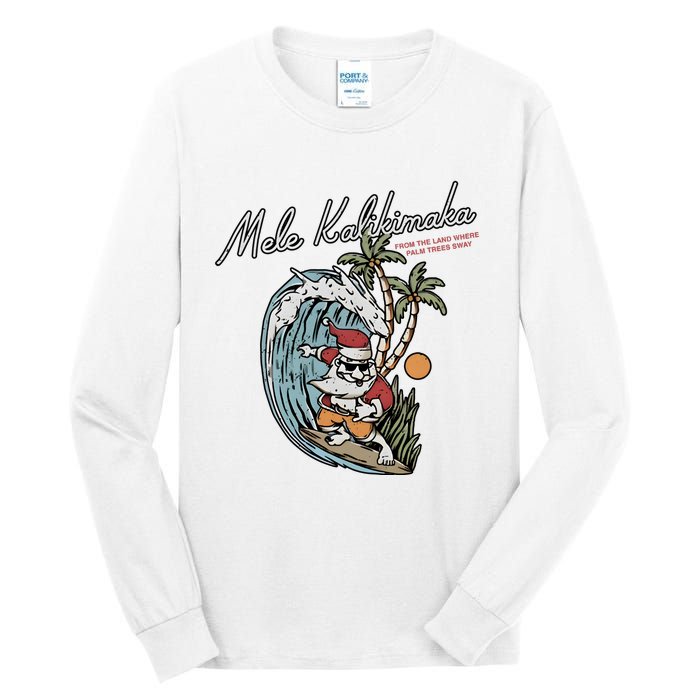 Mele Kalikimaka Hawaii Surfing Santa Christmas Hawaiian Tall Long Sleeve T-Shirt