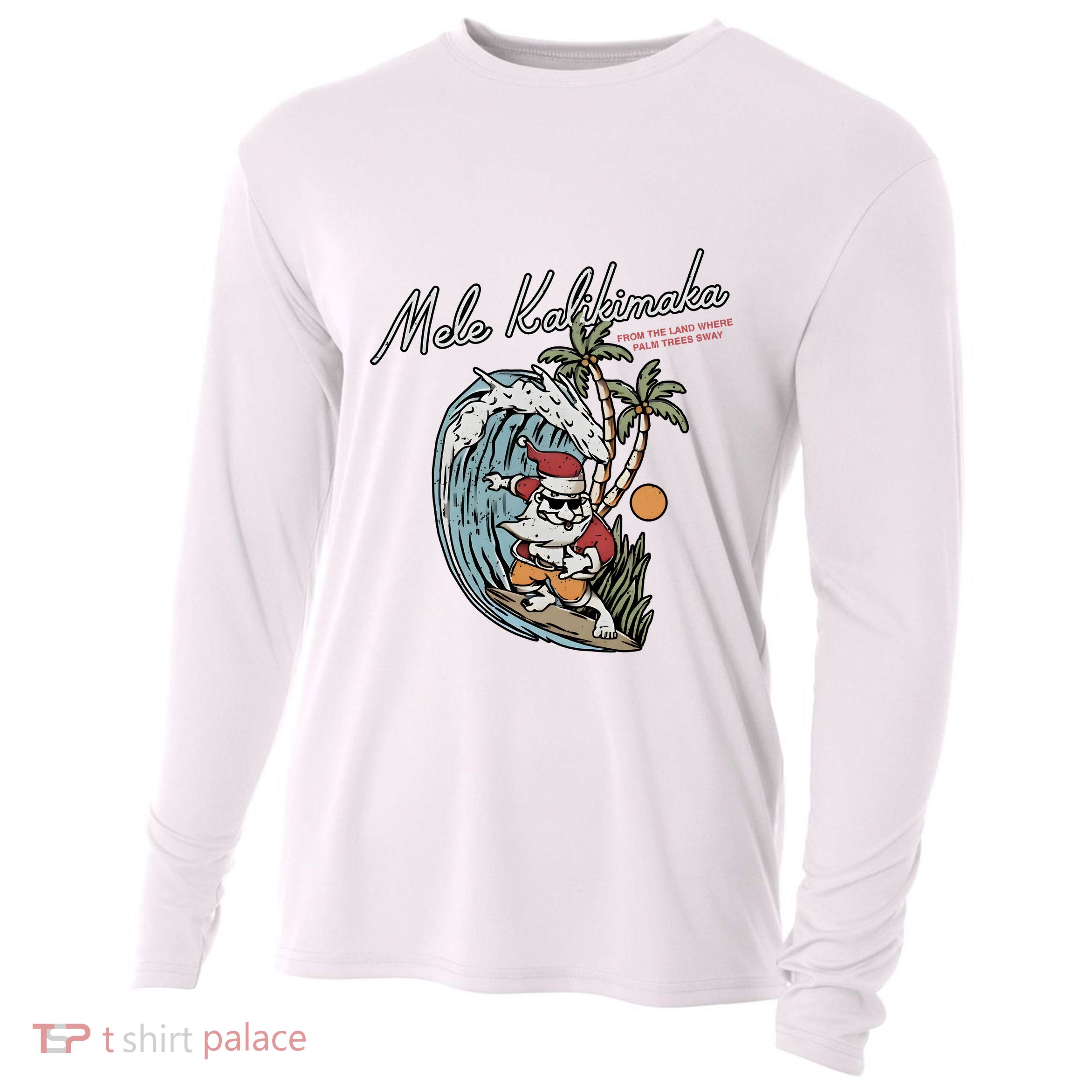 Mele Kalikimaka Hawaii Surfing Santa Christmas Hawaiian Cooling Performance Long Sleeve Crew