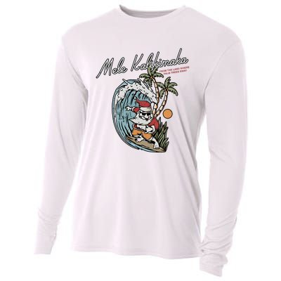 Mele Kalikimaka Hawaii Surfing Santa Christmas Hawaiian Cooling Performance Long Sleeve Crew