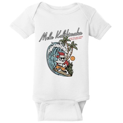 Mele Kalikimaka Hawaii Surfing Santa Christmas Hawaiian Baby Bodysuit