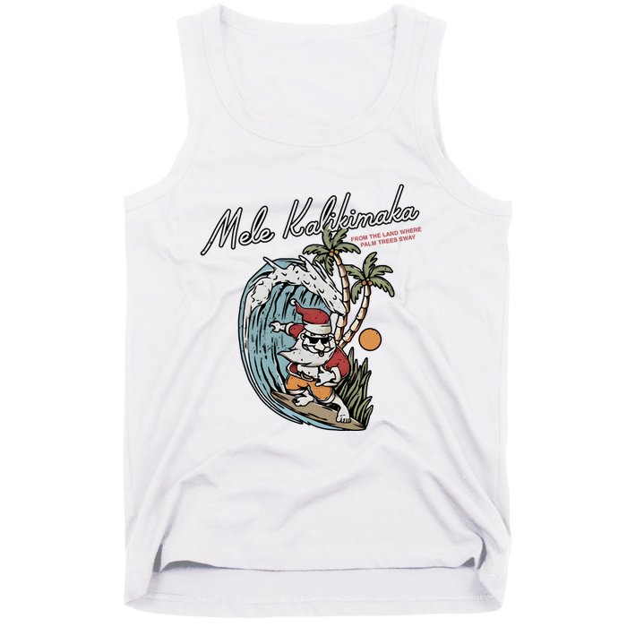 Mele Kalikimaka Hawaii Surfing Santa Christmas Hawaiian Tank Top