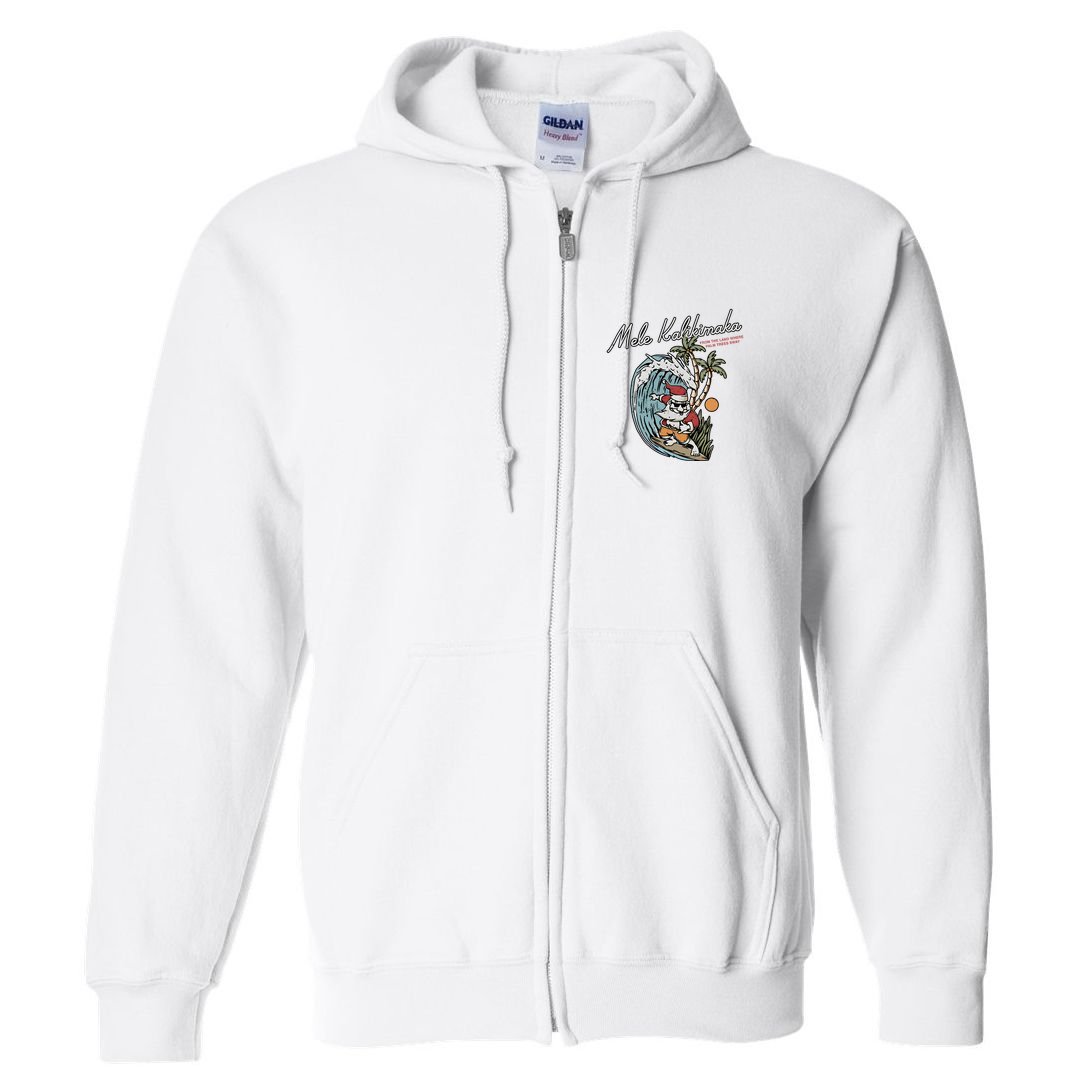 Mele Kalikimaka Hawaii Surfing Santa Christmas Hawaiian Full Zip Hoodie