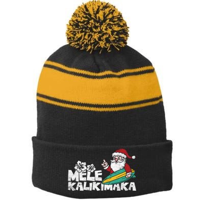 Mele Kalikimaka Hawaiian Christmas Stripe Pom Pom Beanie