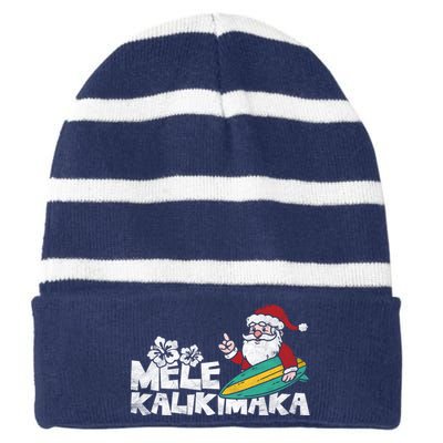 Mele Kalikimaka Hawaiian Christmas Striped Beanie with Solid Band