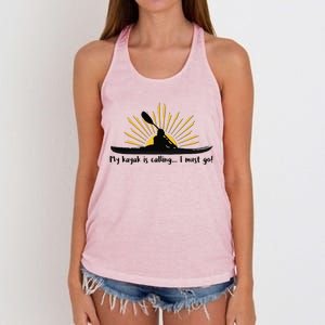 My Kayak Is Calling I Must Go Funny I Love Kayaking Women's Knotted Racerback Tank