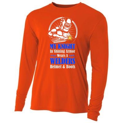 My Knight In Shining Armor Wears A Welders Helmet And Boots Cooling Performance Long Sleeve Crew