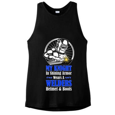 My Knight In Shining Armor Wears A Welders Helmet And Boots Ladies PosiCharge Tri-Blend Wicking Tank