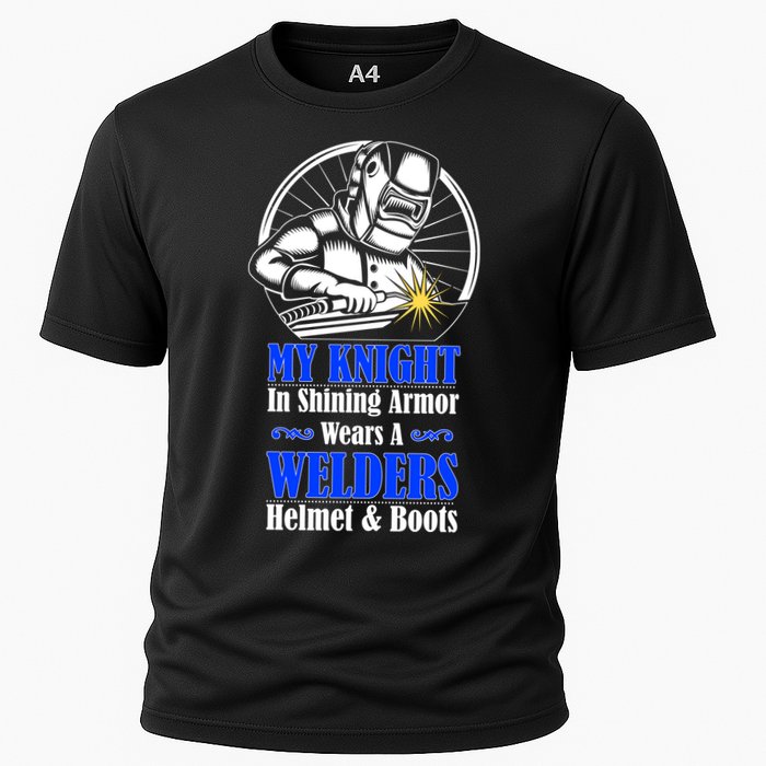 My Knight In Shining Armor Wears A Welders Helmet And Boots Performance Shirt