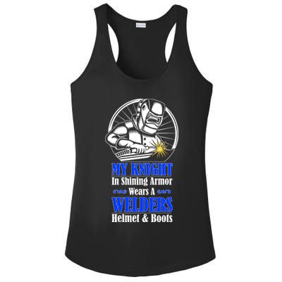 My Knight In Shining Armor Wears A Welders Helmet And Boots Ladies PosiCharge Competitor Racerback Tank