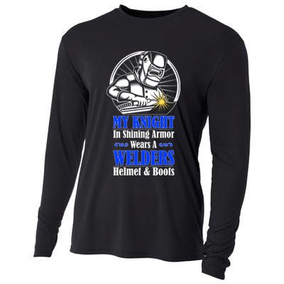My Knight In Shining Armor Wears A Welders Helmet And Boots Cooling Performance Long Sleeve Crew