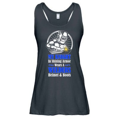 My Knight In Shining Armor Wears A Welders Helmet And Boots Ladies Essential Flowy Tank