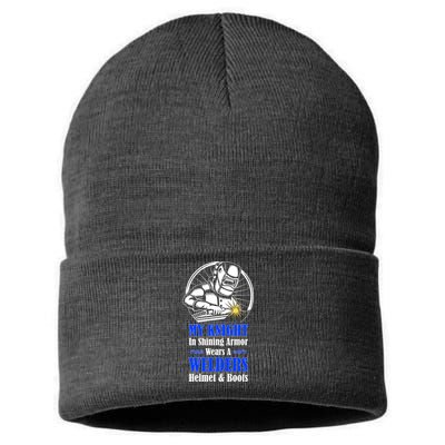 My Knight In Shining Armor Wears A Welders Helmet And Boots Sustainable Knit Beanie