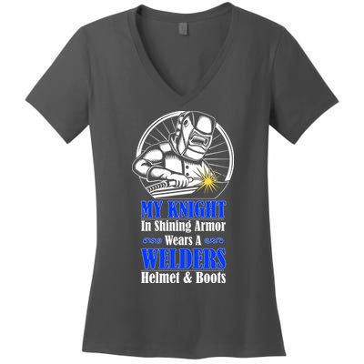 My Knight In Shining Armor Wears A Welders Helmet And Boots Women's V-Neck T-Shirt