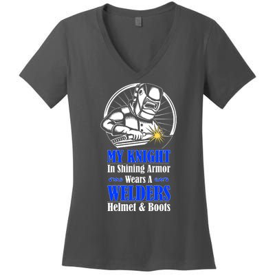 My Knight In Shining Armor Wears A Welders Helmet And Boots Women's V-Neck T-Shirt