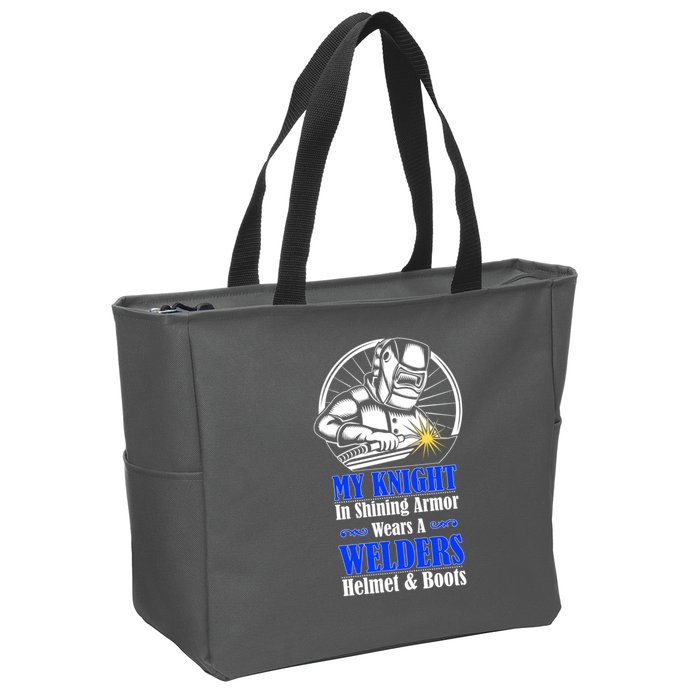 My Knight In Shining Armor Wears A Welders Helmet And Boots Zip Tote Bag