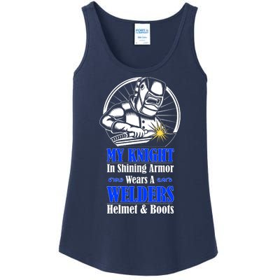 My Knight In Shining Armor Wears A Welders Helmet And Boots Ladies Essential Tank